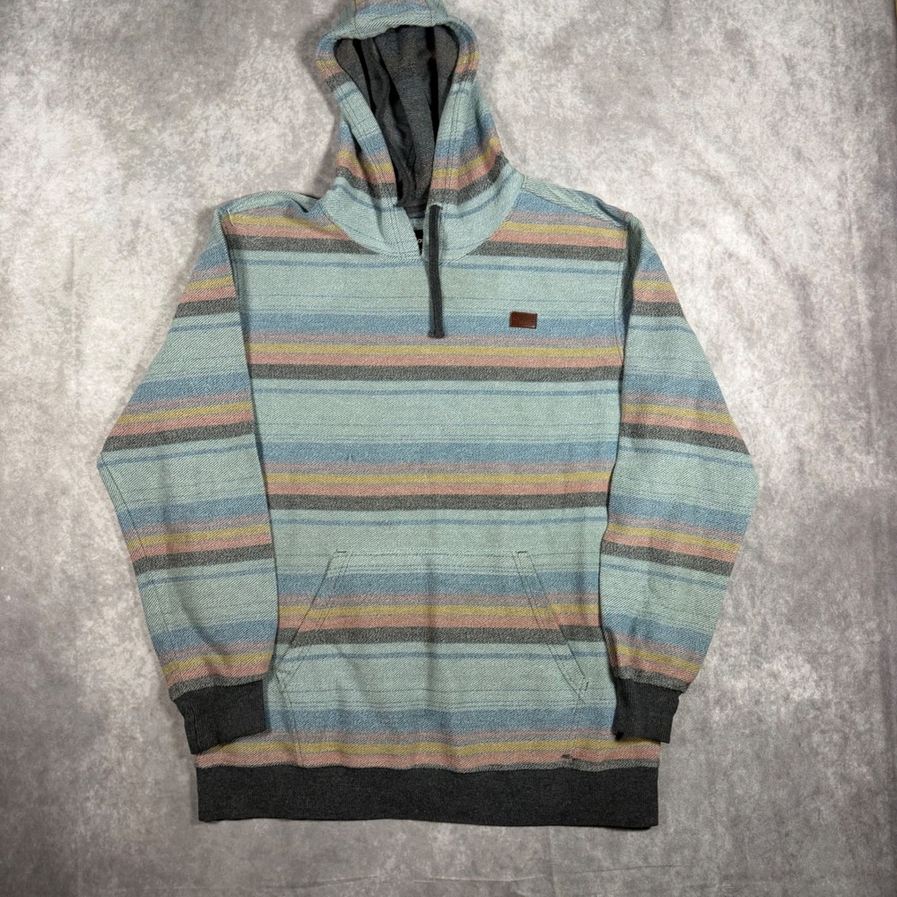 O'Neill Men's Large Baja Striped Hoodie Blue Multicolor Pullover Coastal Surf